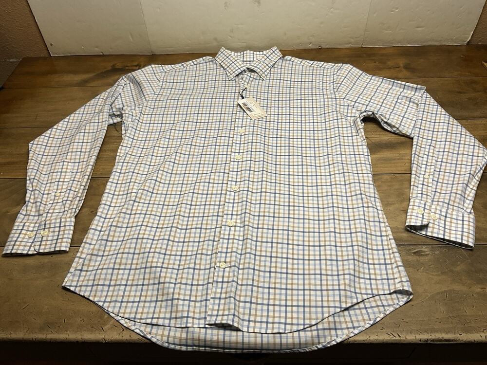 NWT Peter Millar Crown Lite Button Down Shirt Men L Plaid Long Sleeve